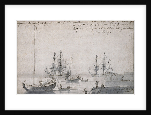 Two Dutch yachts and several ships at anchor by Willem Van de Velde the Younger