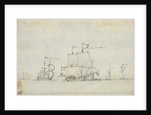 A flagship close-hauled on the starboard tack by Willem Van de Velde the Younger