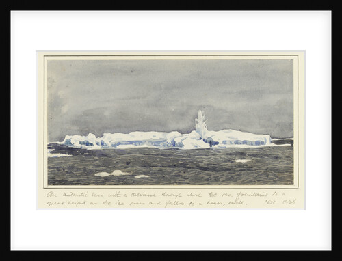 An antarctic berg with a crevasse through which the sea fountains to a great height as the ice rises and falls to a heavy swell by Alister Hardy