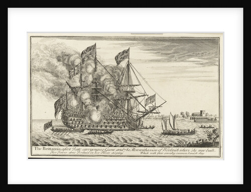 The Brittannia a first Rate carrying 100 Guns and 780 Men with a view of Woolwich where she was built by unknown