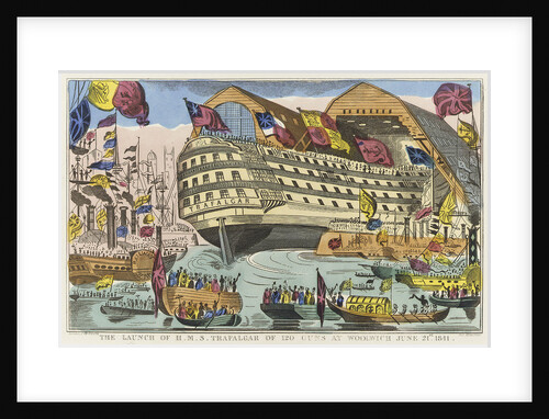 The launch of HMS 'Trafalgar' of 120 guns at Woolwich, 21 June 1841 by J. Fairburn