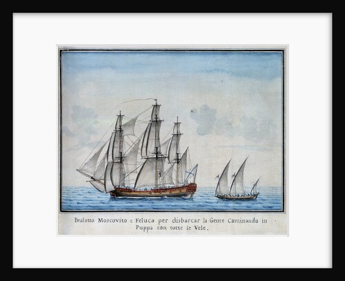 Russian fireship with a felucca flying the Russian flag in tow by unknown