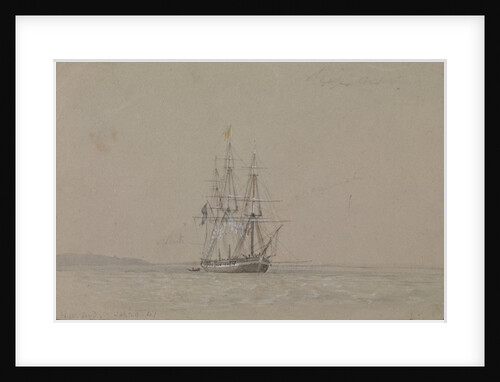 HMS 'Hazard', 20 September 1841, flying a yellow quarantine flag, with notes by Oswald Walter Brierly