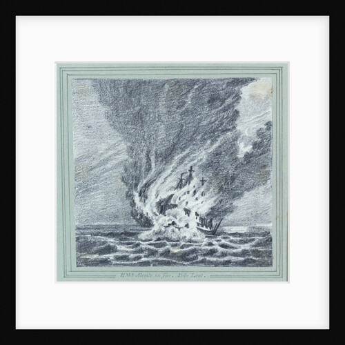 HMS 'Alceste' on fire, Pulo Leat by C. W. Browne