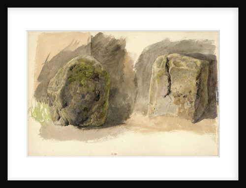 Studies of lichen covered boulder and a stone block (on reverse) by John Brett