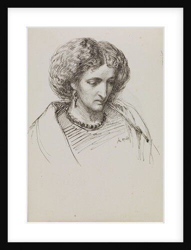 Head and shoulders portrait sketch of woman with eyes downcast by John Brett