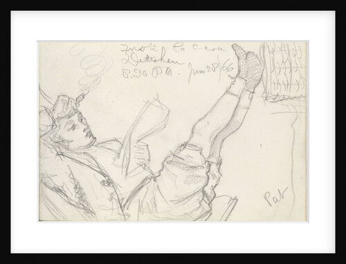 Sketch of a boy, Pat, reclining, reading with his feet up by John Brett