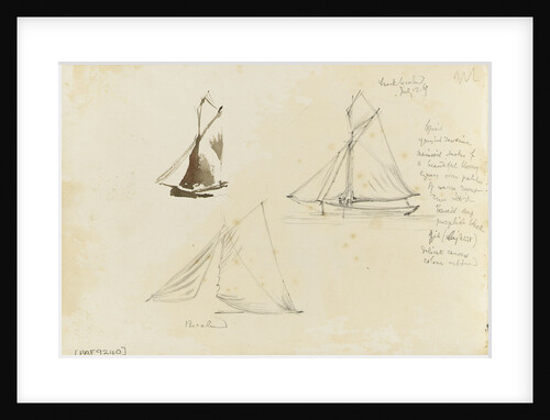 Two rough coastal profile sketches, one with a sailing vessel by John Brett