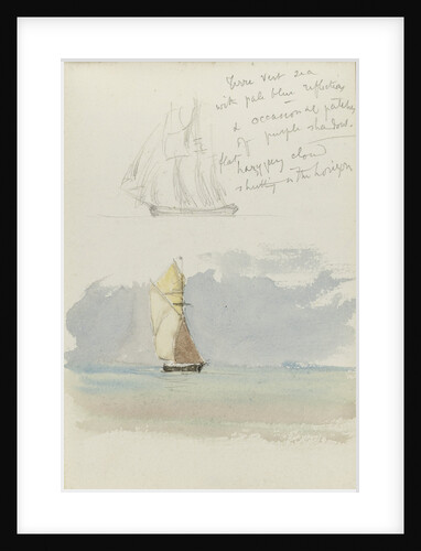 Two sketches of a sailing vessel at sea by John Brett