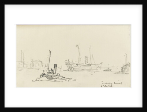 Sketch of SS Inchmore and tug in Woolwich Reach (on reverse) by Nelson Dawson