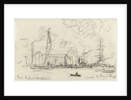 Rough sketch of busy Thames scene by Nelson Dawson