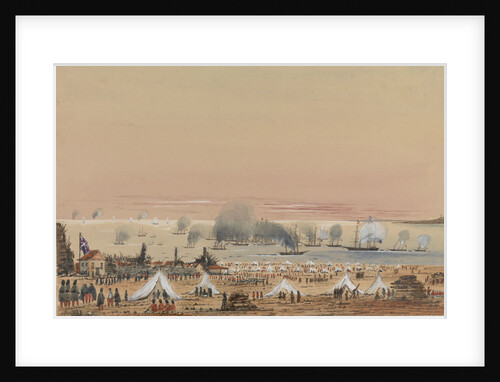 British Army encampment with a fleet off shore by Harry Edmund Edgell