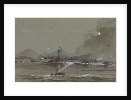 Moonlight scene of Lighthouse and Fort on Point de Galle Ceylon by Harry Edmund Edgell