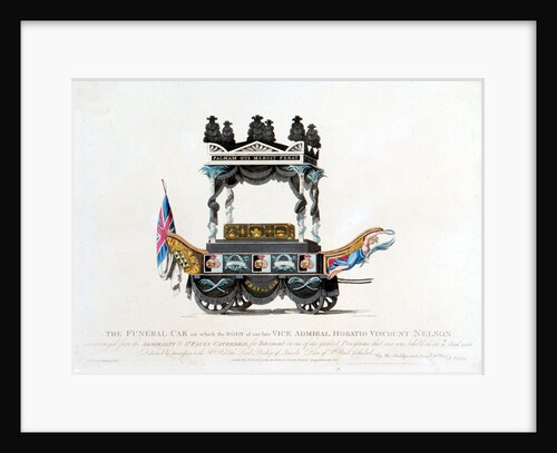 The Funeral Car on which the body of our late Vice Admiral Horatio Viscount Nelson was conveyed from the Admiralty to St Paul's Cathedral for Interment, in one of the greatet processions that ever was beheld, on the 9th Jany 1806 by Mcquin