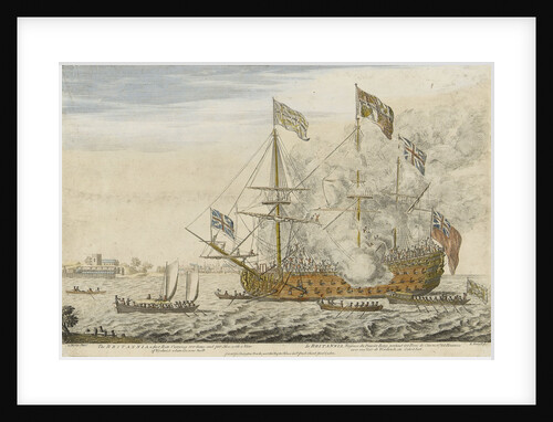 Brittannia' with a view of Woolwich, where she was built by Thomas Baston