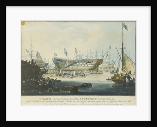 The Launch of the Honourable East India Company's Ship 'Edinburgh' from the dock yard of Messrs Wigrams & Green Blackwall with a view of the ship 'Abercrombie Robinson' on the stocks by William John Huggins