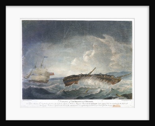 Destruction of Le Droits de L'Homme... Frigates in Hodierne Bay near Brest, with the 'Indefatigable' (1784)... throwing up rockets... 13 Jan 1797 by Robert Dodd