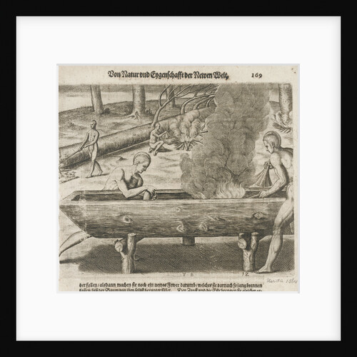 Natives hollowing tree trunks for boats, Florida 1564 by unknown