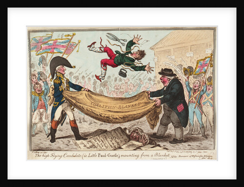 The - high - Flying Candidate, (i.e. Little Paul-Goose, ) mounting from a Blanket (Hood) by James Gillray