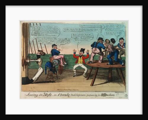 Lacing in Style - or A Dandy Midshipman preparing for action by George Cruikshank