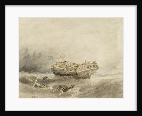 Dismasted merchantman drifting in a calm after a storm by Clarkson Stanfield