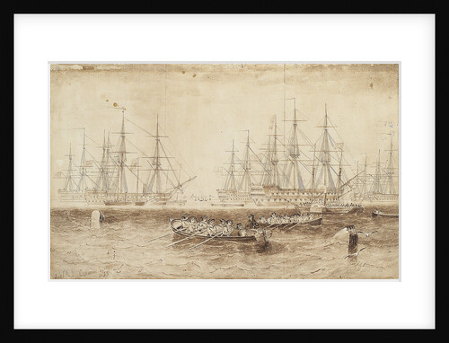 Row boats pulling towards the Baltic fleet by John Wilson Carmichael