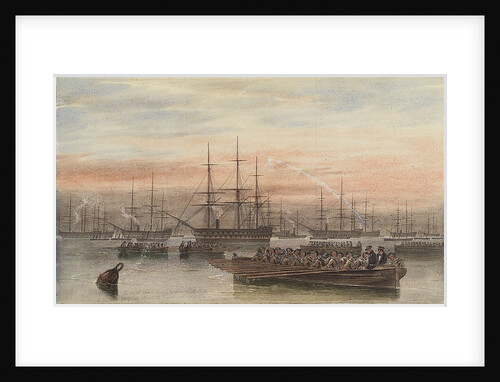 The Baltic fleet at night with ship's boats in the foreground by John Wilson Carmichael