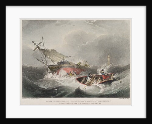 Wreck of the Forfarshire steamer on one of the rocks of the Ferne Islands as she appeared at day-break on the morning of the 7 September 1838 by John Wilson Carmichael