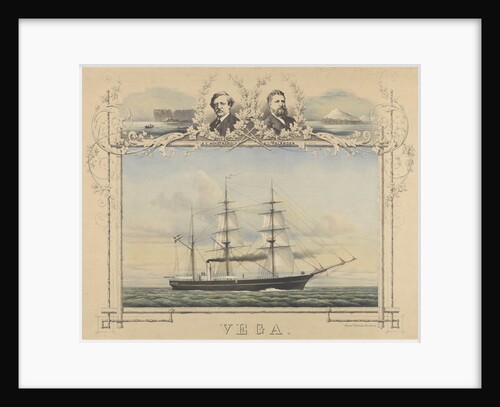 The steam vessel 'Vega' with portraits of A. E. Nordenskiold and A. L. Palander by unknown
