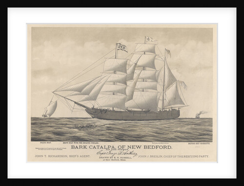 Bark Catalpa of New Bedford, police boat, ship's boat and British ship Georgette by E. N. Russell