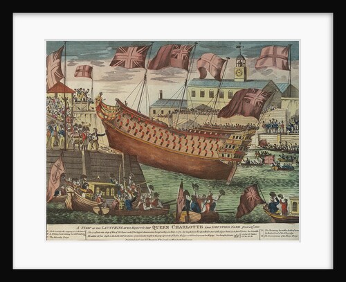A view of the launching of HMS'Queen Charlotte' from Deptford Yard, 17 July 1810 by unknown