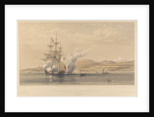 H.M.S. 'Highflyer' Captn John Moore C.B. &c. at anchor off Soukoum Kaleh-Abasia, Omar Pasha leaving the Ship, October 1855 by Oswald Walters Brierly (artist); Thomas Picken (engraver); Day & Son (printers); Paul & Dominic P & D Colnaghi & Co (publishers); Goupil & Co (publishers)