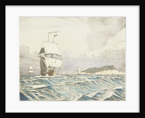 Sailing vessels approaching with island to port (2) by John Everett