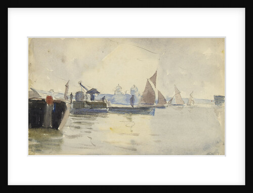 Sketch of various sailing vessels on the Thames at Greenwich (verso) by John Everett