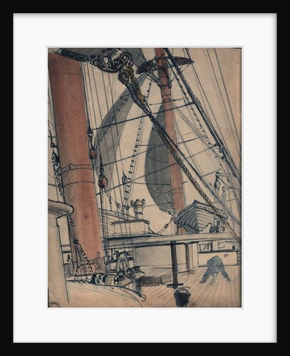 Deck scene showing man working on the deck by John Everett
