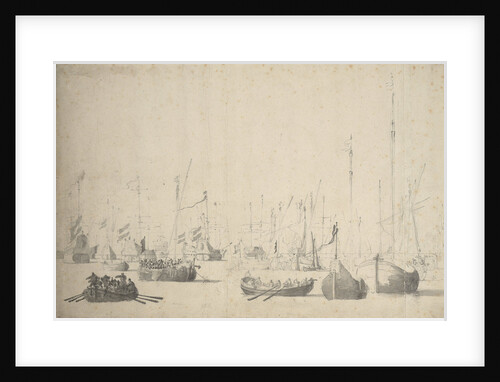 A crowded harbour with Dutch ships, smalschips and other craft by Willem van de Velde the Elder