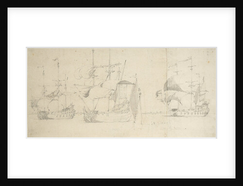 A flute, a Dutch merchantman and a frigate taking in sail in a light breeze by Willem van de Velde the Elder