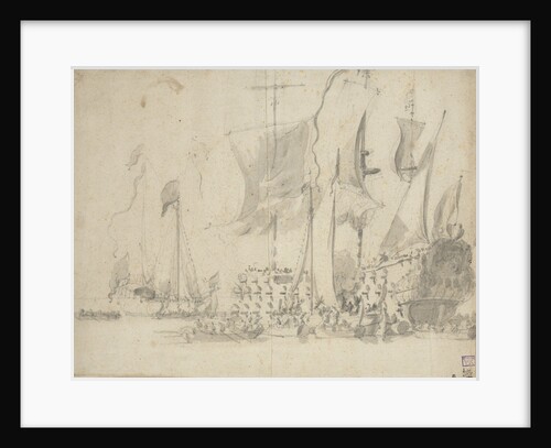 A boeier alongside a large Dutch ship by Willem van de Velde the Elder
