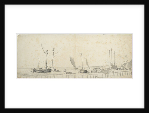 Smalschips near a wharf by Willem van de Velde the Elder