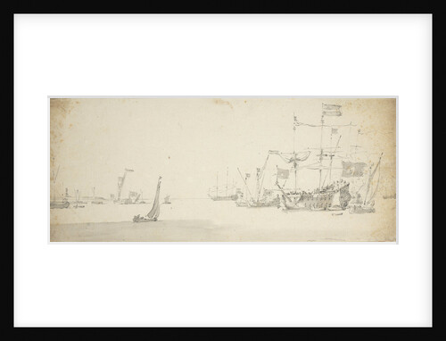 A Dutch flagship at anchor with states yachts and other craft by Willem van de Velde the Elder
