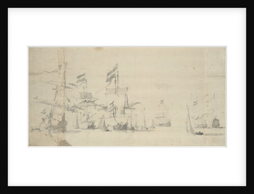 Dutch ships at anchor furling sails by Willem van de Velde the Elder