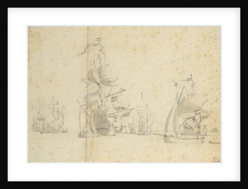 A galjoot before the wind and Dutch ships at anchor by Willem van de Velde the Elder