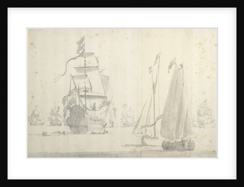 Dutch flagship with a smalschip and galjoot in a light breeze by Willem van de Velde the Elder