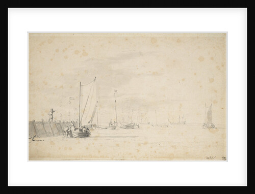 A tochschuit pushing off from the shore by Willem Van de Velde the Younger