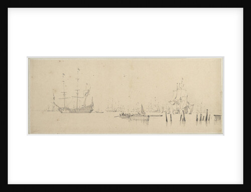 Dutch ships at anchor in harbour by Willem Van de Velde the Younger