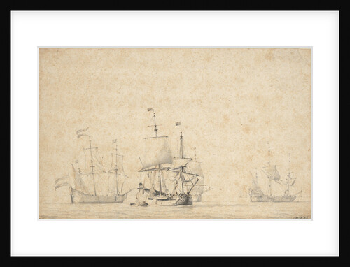 Flutes getting under way in a light breeze by Willem Van de Velde the Younger