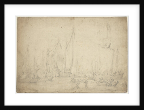 A crowded harbour showing a States yacht, hoeker and pont by Willem Van de Velde the Younger