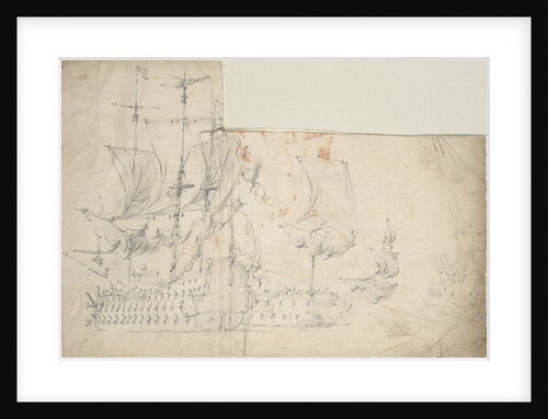 Two large Dutch ships drying sails by Willem van de Velde the Elder