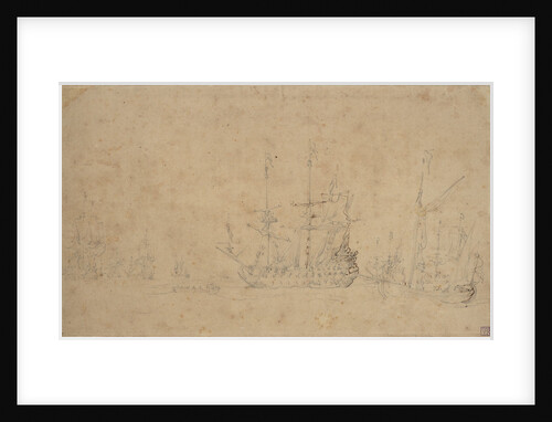The Dutch fleet becalmed at anchor in a swell, May 1672? by Willem van de Velde the Elder