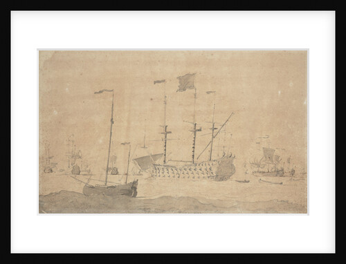 An English flagship and a ketch at anchor, June 1673? by Willem van de Velde the Elder